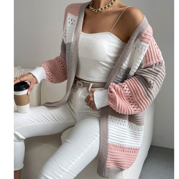 BellanBlue Sweaters - Cozy Color Block Open Front Loose Fit Cardigan